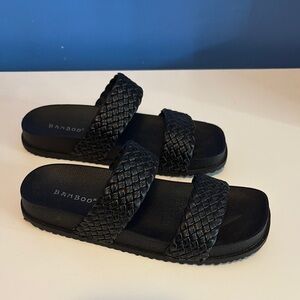 BAMBOO Black Woven Slide Sandals